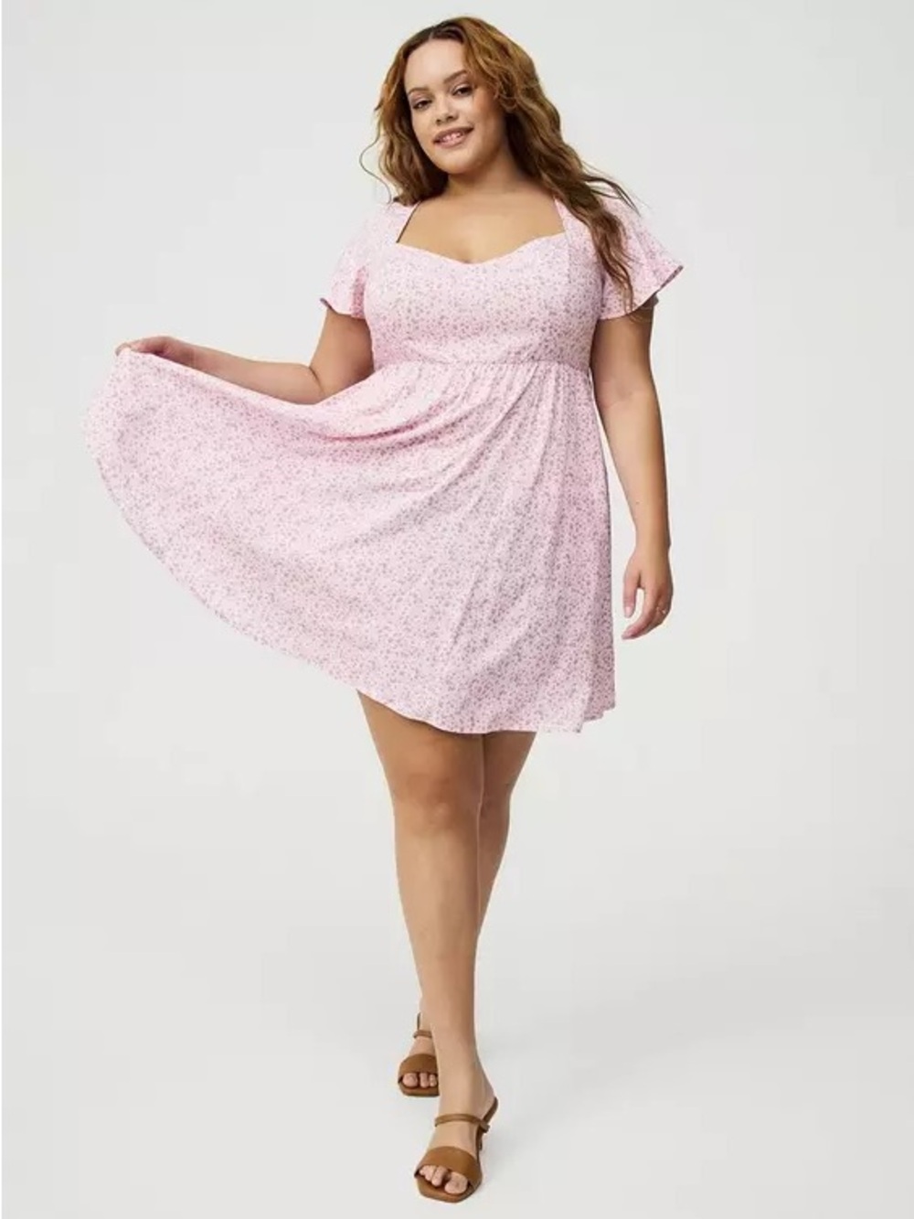 Sweetheart Flutter Sleeve Mini Dress - Classic Ditzy Floral Pink